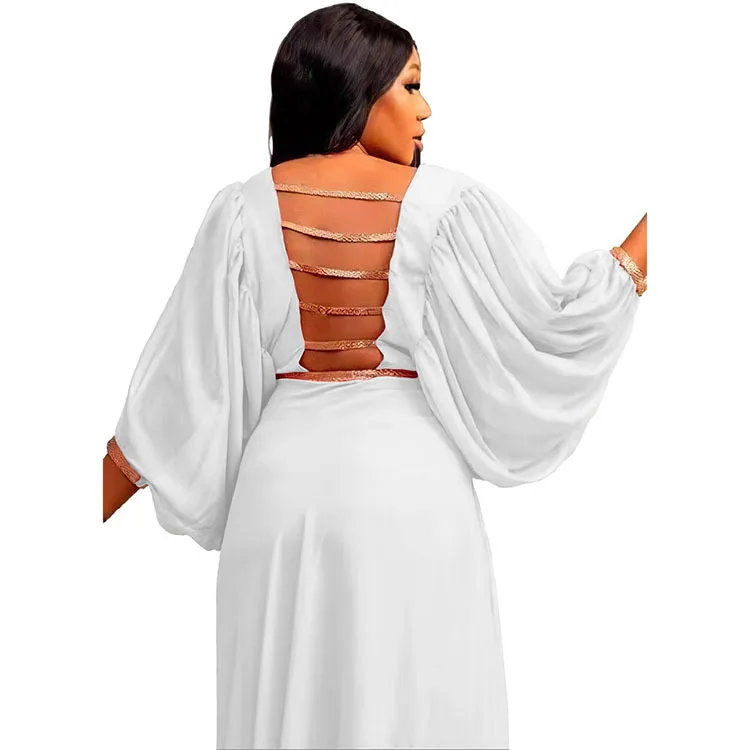 royal blue prom dresses Lantern Long Sleeve Backless Chiffon Dress African Dresses for Women long sleeve prom & dance dresses