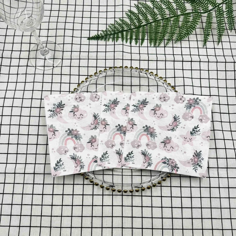10/20pcs/Pac Printed Napkins Cute Cartoon Rainbow Stars Decorative Mouth Cloth Paper Table Setting Party Disposable Placemats