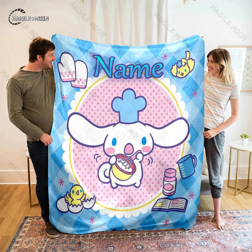 Custom Name Personalized Blanket Sanrio Cinnamoroll Fluffy Soft Flannel Sofa Adult Blanket Office Lunch Break Blanket Kid Gift 5