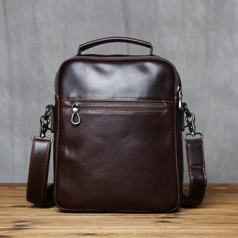NZPJ Genuine Leather Men Shoulder Bag Natural Cowhide Crossbody Bag Business Fashion Small Backpack Suitable For 10-inch IPad