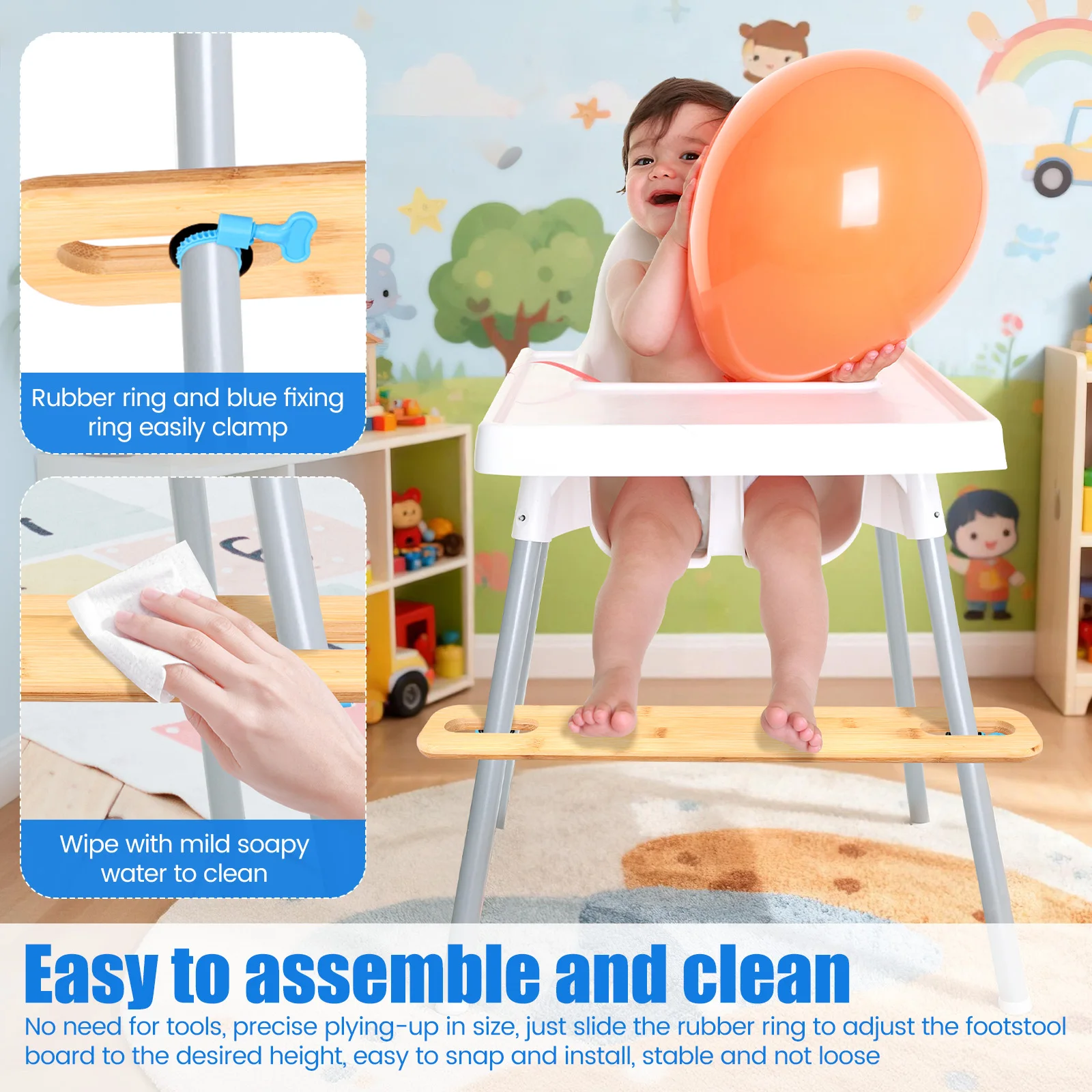 2Pcs High Chair Foot Rest Natural Bamboo Child Highchair Footstool Adjustable Height Baby High Chair Pedestal Kids Babies Stuff