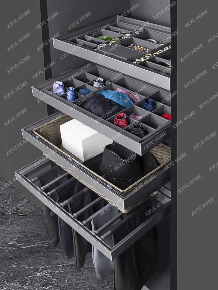 

Closet Pull-out Basket Drawer-Type Plaid Drawer Stretchable Pants Rack Built-in Slide Rail Hardware Accessories Cloakroom