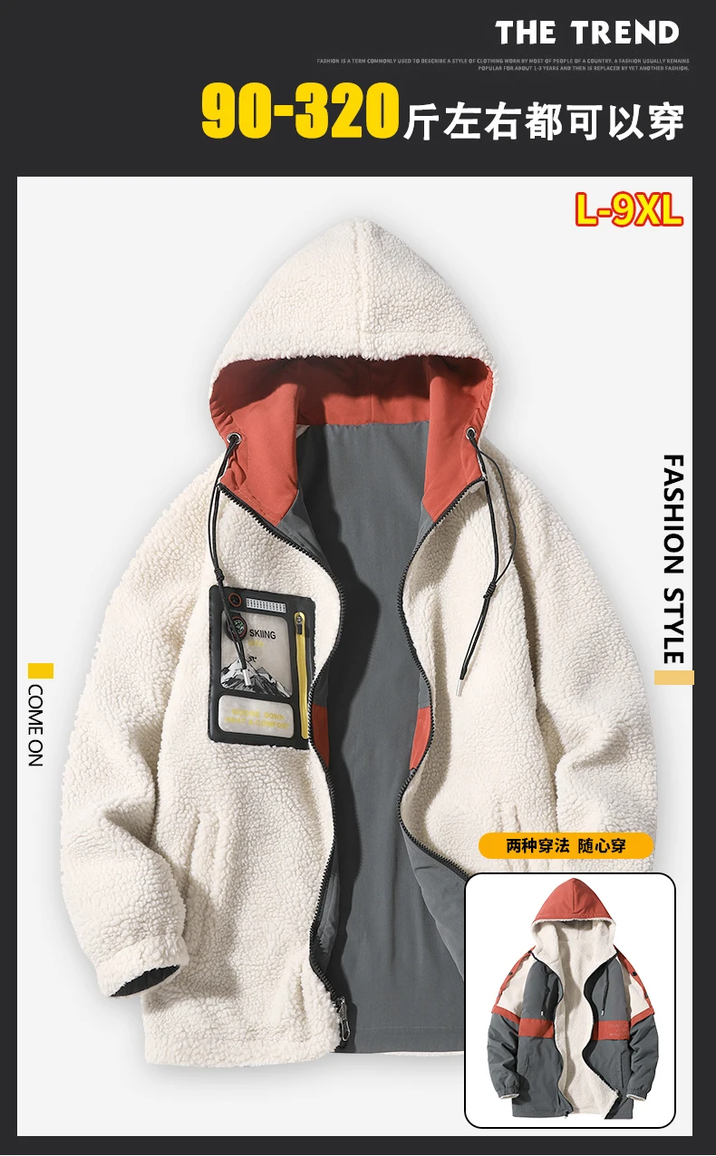 Description Picture 4 of itemWinter Men Parkas Hooded Reversible Fashion Warm Thick Fleece Windbreaker Male Parker Coat Winter Warm Thick Zipper Overcoats