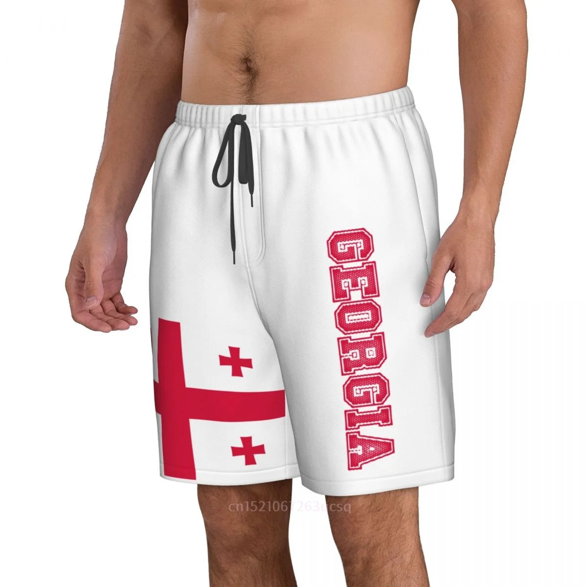 2023 Summer Polyester Georgia Country Flag 3D Printed Men's Board Shorts Beach Pocket Running Summer Pants 3