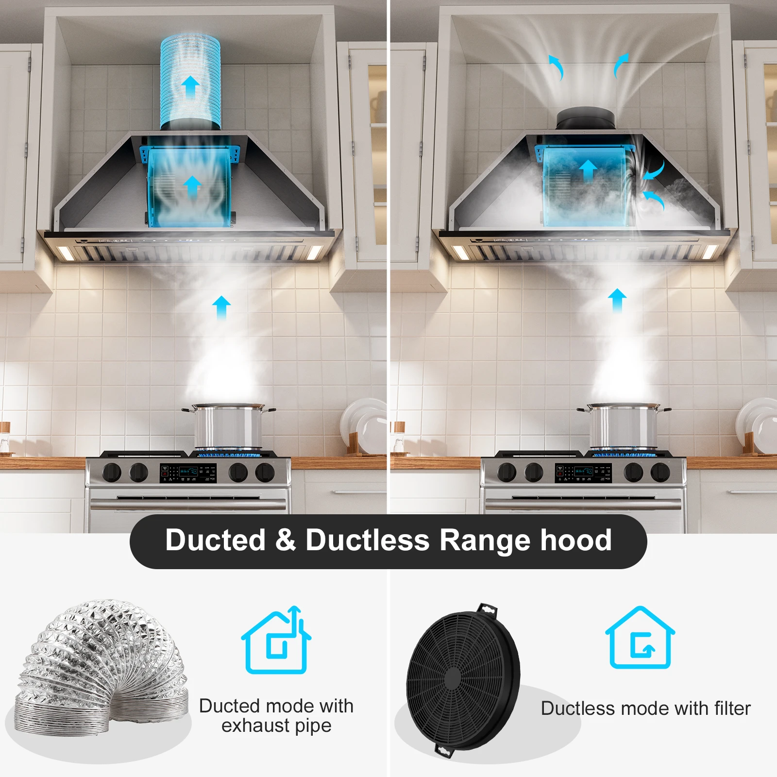 Range Hood Insert 30 Inch, 900 CFM Voice/Gesture/Touch Control Build-in Kitchen Hood Vent with 4 Speed Exhaust Fan, Memory Mode