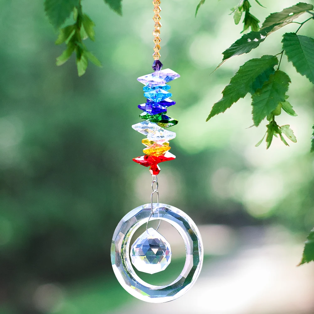 Muy Bien Chakra Rainbow Crystal Prism Sun Catcher Ball Pendulum Feng Shui Pendant Chandelier Parts DIY Hanging Home Garden Decor