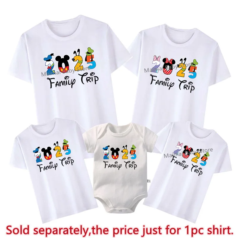 2025 Family Trip Shirts Funny Mickey Minnie Family Matching Outfits Look First Disneyland Trip Dad Mom Kids Tshirt Baby Clothes 4