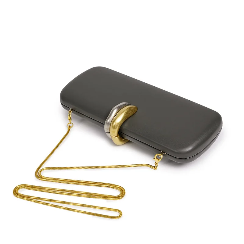 Borsa da Sera da Donna di Marca, Stile Europeo Americano, Clutch Rigida a Scatola con Anello in Metallo e Catena, Borsa a Spalla/Tracolla, Portafoglio
