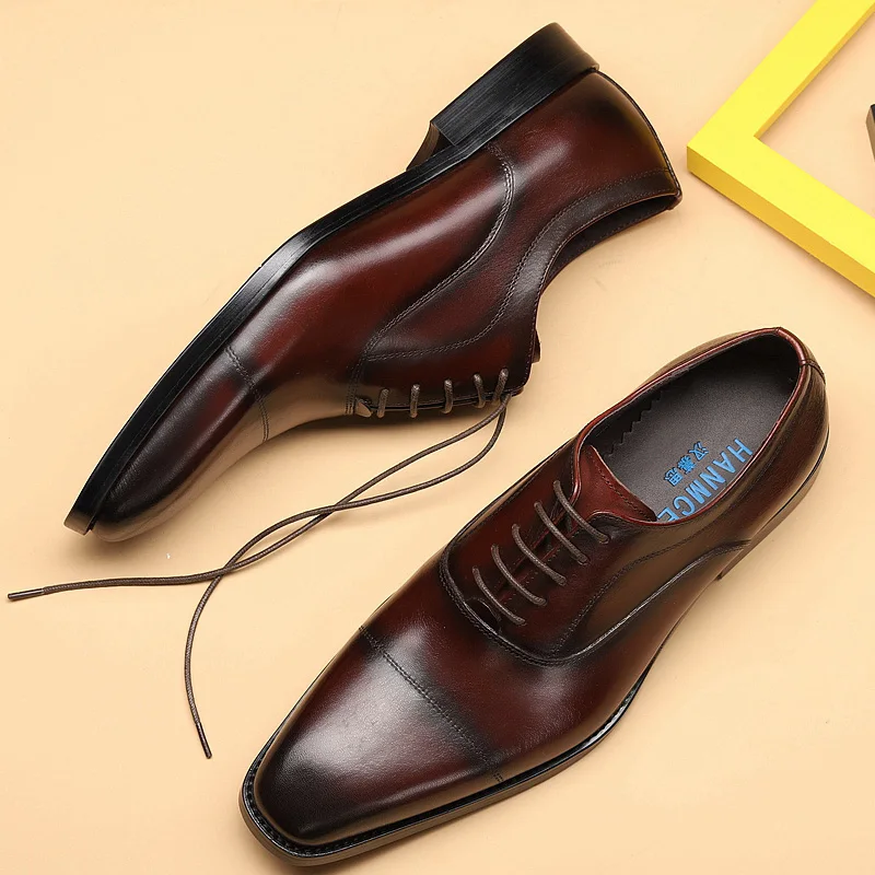 Mens Leather Dress Shoes Handmade Square Toe Leather Dress Shoes for Men British Craftsmanship