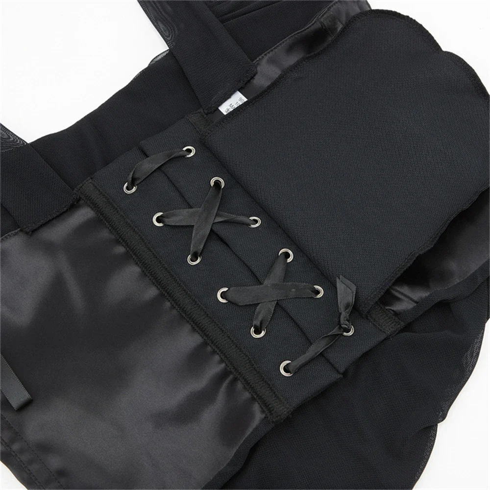 Black Mesh Breathable Slimming Overbust Corset For Women Lingerie Body Shaper Shoulder Straps Lace-up Bustiers Sexy Crop Tops