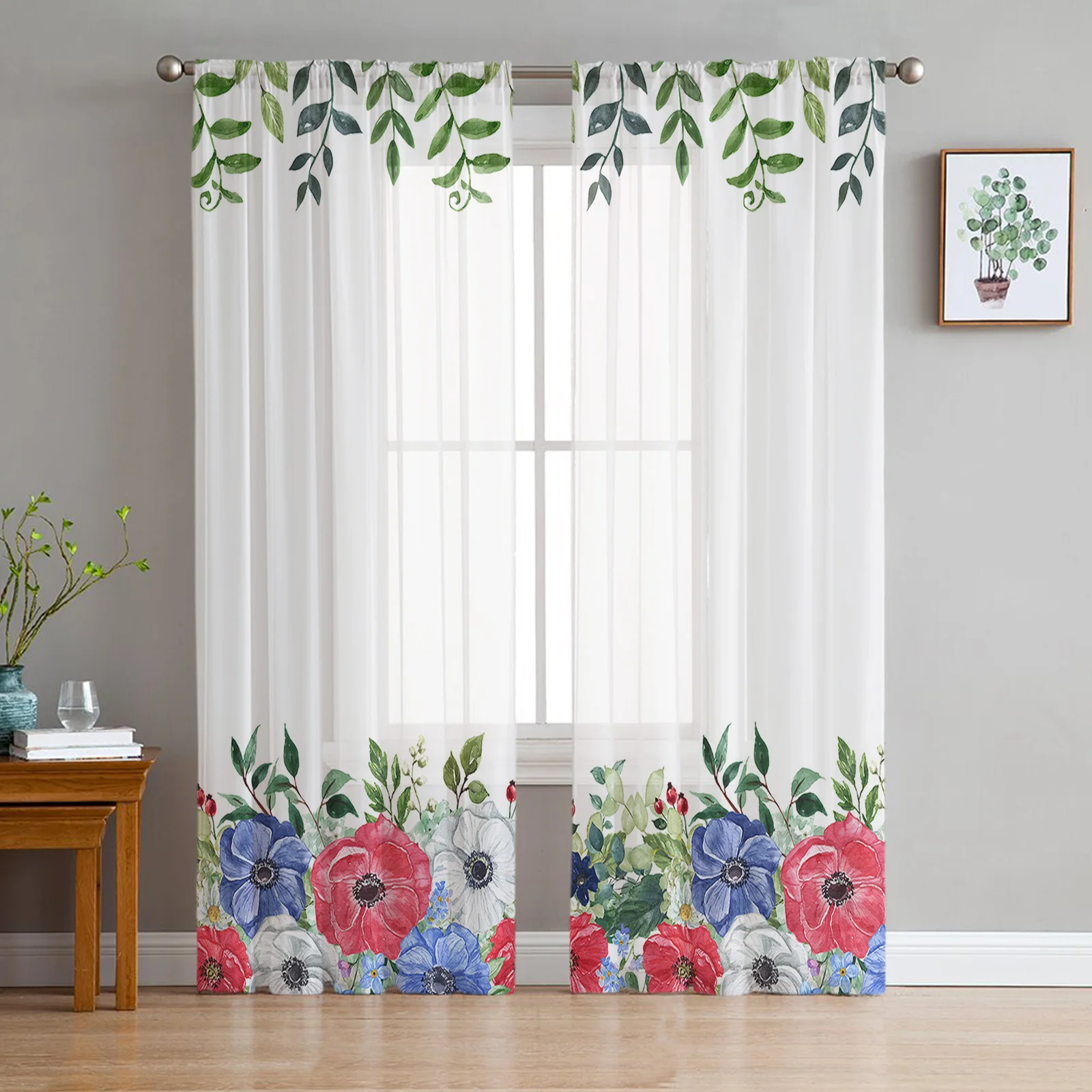 

Poppy Plant Flower Sheer Curtains for Living Room Bedroom Kids Room Tulle Window Treatment Drapes