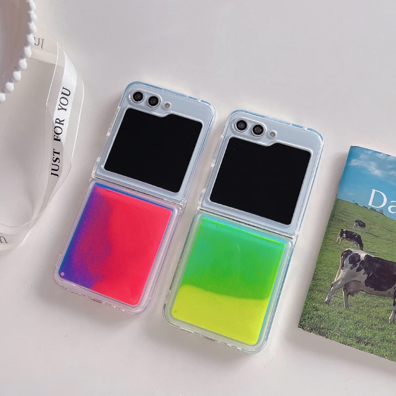Noctilucent Quicksand Color Collision Folding Phone Case with HD Transparent Border