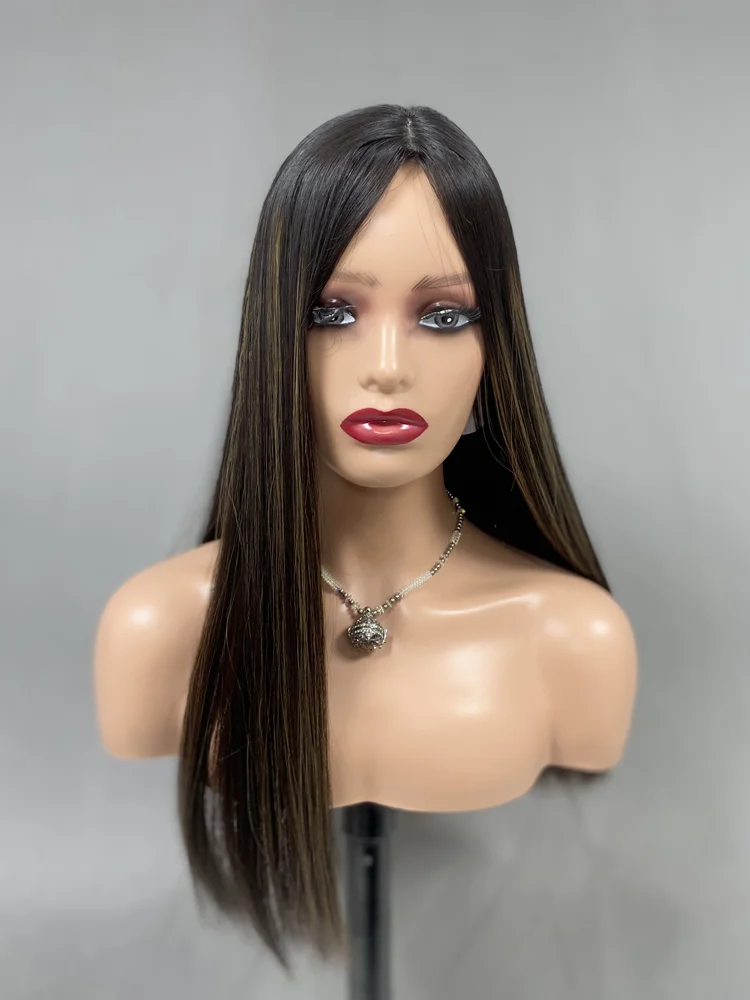 Lovely natural black color hair with highlights for virgin human hair silk base cap long and full density jewish wig
