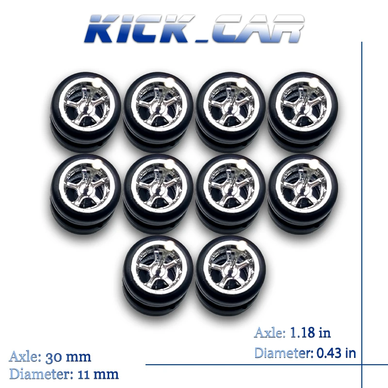 1/64 Scale Diecast Car Wheel Set with Fixed Rubber Tires - Five-Spoke Design (25-Piece)