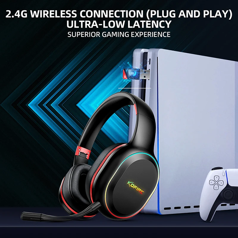 Wireless Gaming Headset 2.4GHz/Bluetooth for PC Laptop PS5 PS4 Nintendo Switch Dynamic EQ Ultra-Low Latency KOFIRE UG-05