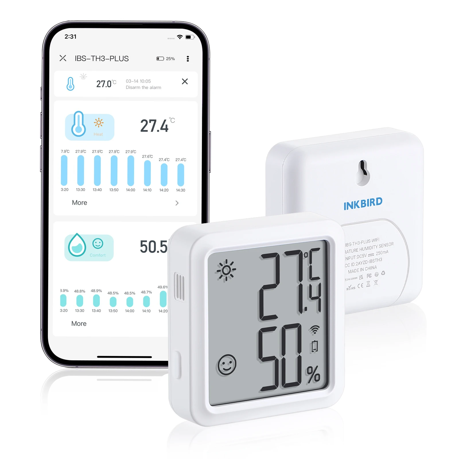 

INKBIRD Indoor Digital Temperature Humidity Smart Sensor WiFi Thermometer Hygrometer IBS-TH3-PLUS For Home Weather Station