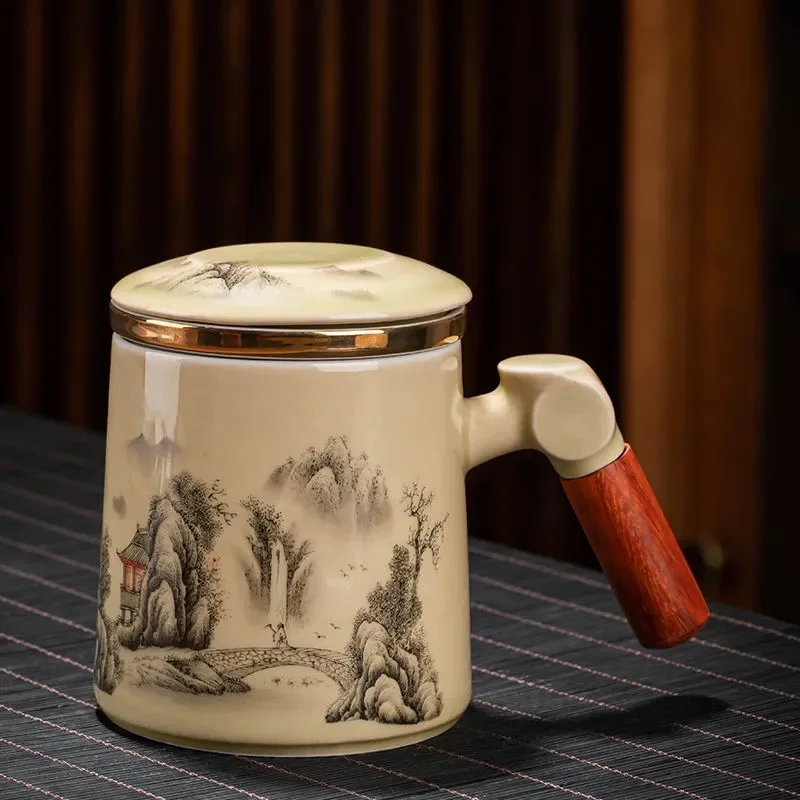 Ceramic Tea Cup with Lid Fish Leaping, Dragon Gate Mug, Personalized Filter, Tea Cup, Tea Separation, Flower Tea Cup, Office Cup