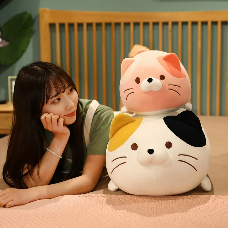 일본 스타일 뚱뚱한 고양이 봉제 인형 장난감, 동물 부드러운 포옹 베개 봉제 고양이 인형 방 장식, 어린이 여아용 세탁 가능 선물, 60cm