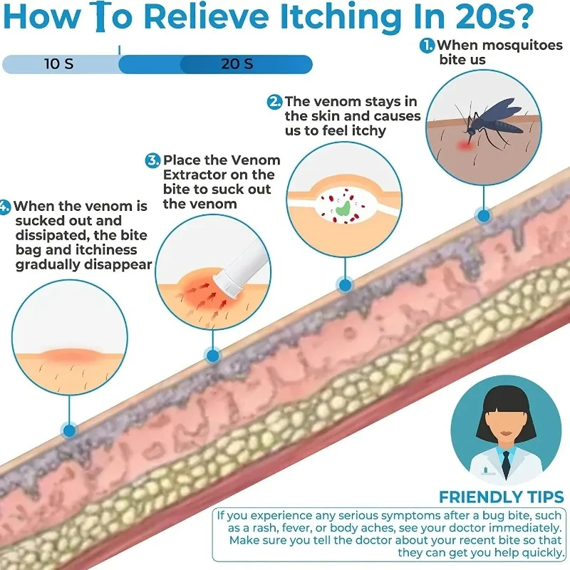 2-in-1 Venom Extractor Suction Tool - Chemical-Free Relief for Bee Stings &Mosquito Bites, Portable First Aid Kit with 1 Nozzles