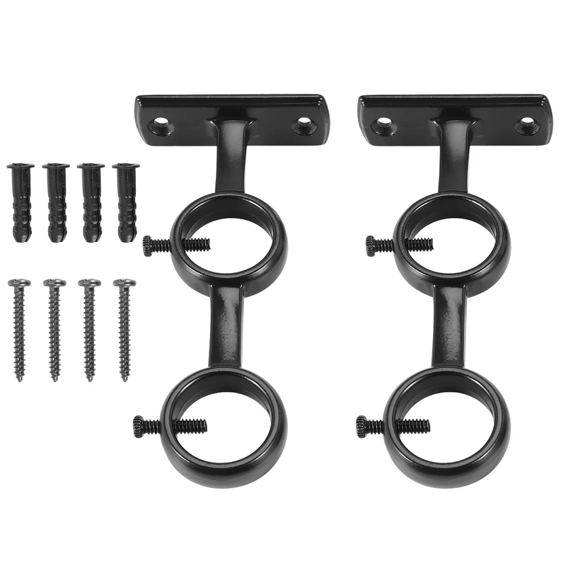 Curtain Rod Bracket 2Pcs Double Curtain Rod Holder Double Brackets Hooks for Living Room Bedroom Rods curtain rod