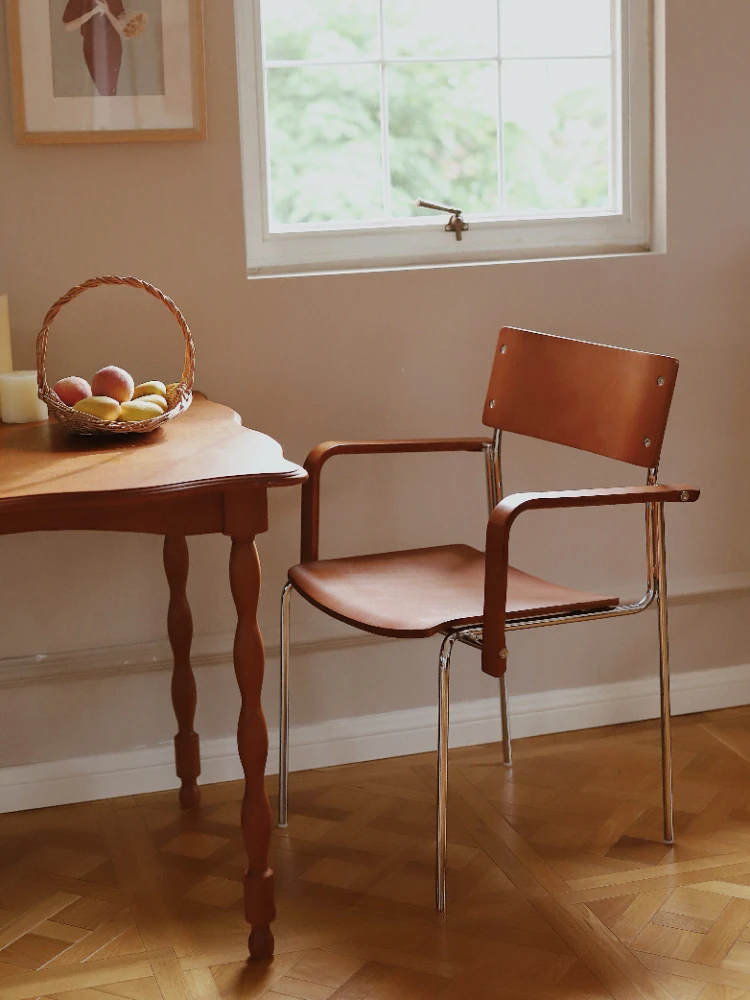 French Retro Single Back Office Desk and Chair, Simple Solid Wood Dining Table and Chair, Designer Stackable