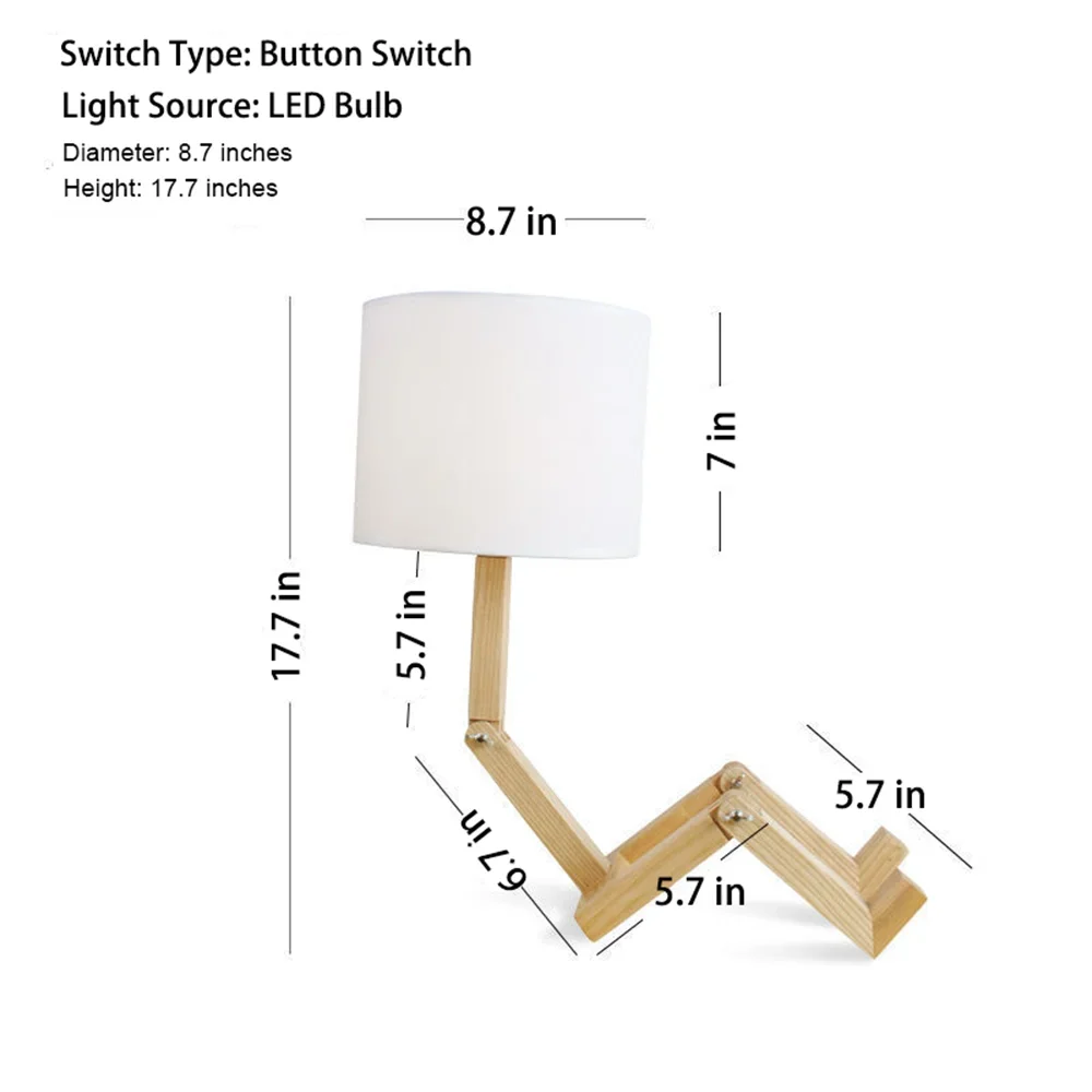 Table Lamp Wooden Robot Shape Creative Indoor Study Fashion Reading Desk Lamp Nordic Bedroom Desktop Decorative Night Light