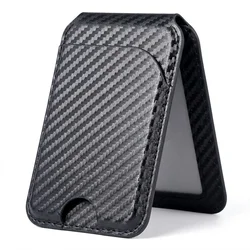 Magnetic Leather Wallet Stand with Adjustable Holder (Carbon Fiber Black)