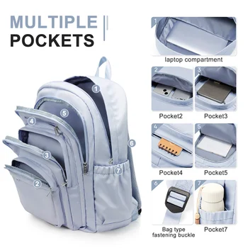 Casual Nylon Backpack, Backpack for Women, Multi-Pocket Design in Light Blue Durable for School, High School and College Bookbag 1