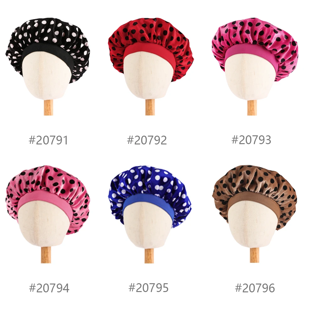 Winter Kids Bonnet Dot Velvet Warm Sleep Cap Bonet's Baby Elastic Wide Band Baby Bonnets