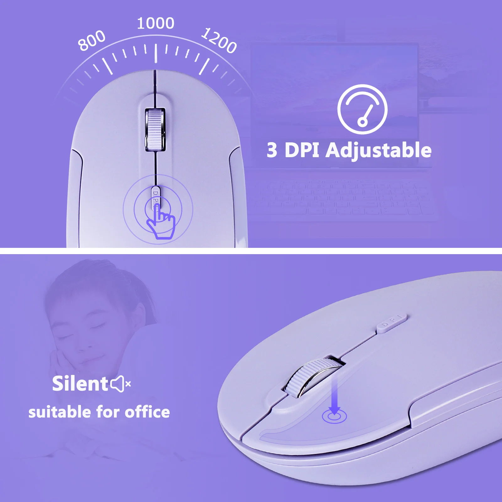 Conjunto de Teclado e Mouse Multimídia sem Fio 2.4g Ergonômico Silencioso Teclado Roxo Laptop pc Smart tv - Imagem 5