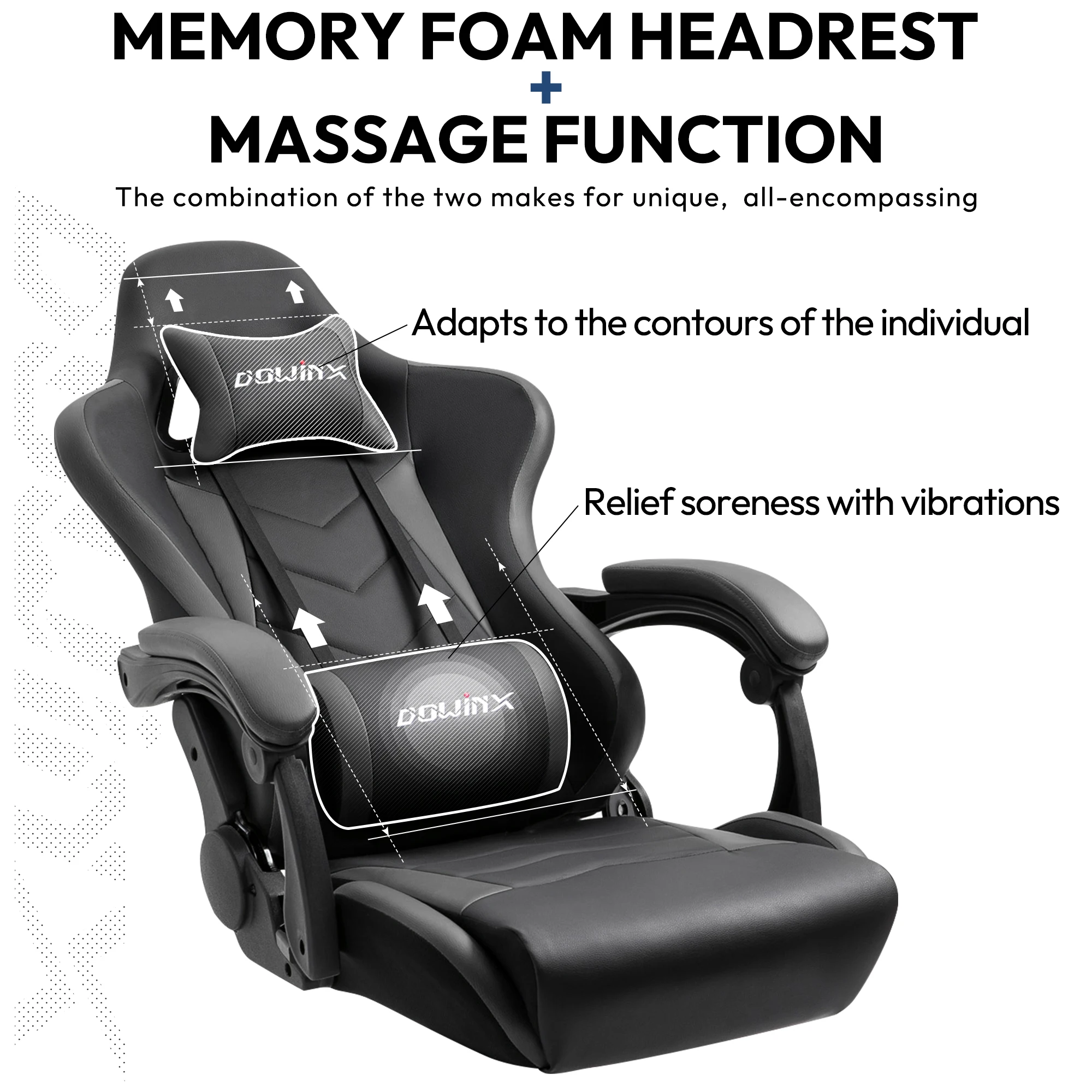 Dowinx Gaming Chair Ergonomic Office Recliner for Computer with Massage Lumbar Support, PU Leather E-Sports Gamer Chairs 4