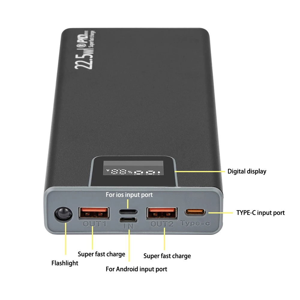 22.5W 8x18650 Battery Case Digital Display Quick Charge Outer Metal shells DIY Power Bank Shell Portable Detachable External Box