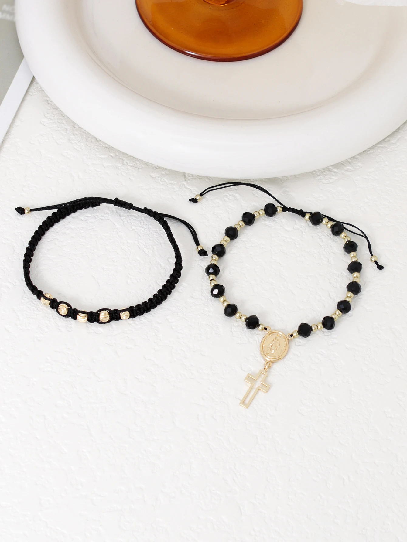 Minimalist Cross Artificial Crystal Bracelet Set for Daily Jewelry