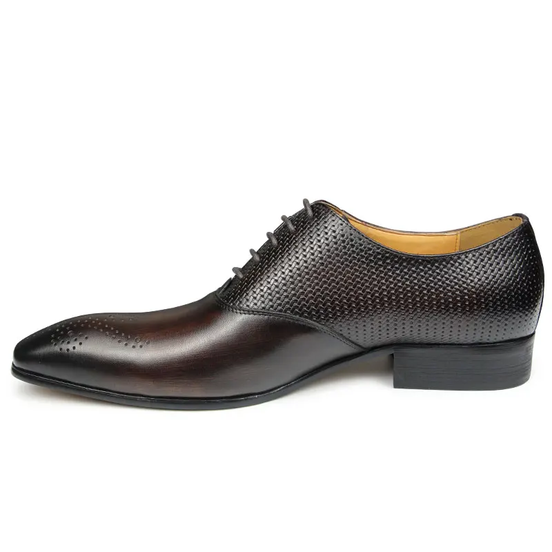 Mens Brogue Shoes Luxury Mens Business Genuine Leather Fashion Wedding Oxfords Lace-up Pointed Toe Black Green Coffee