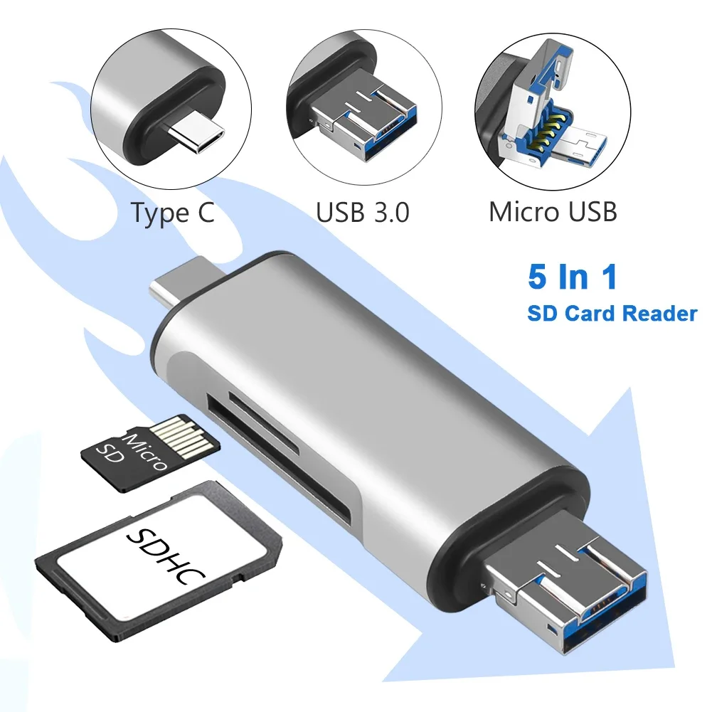 

5 в 1 устройство для чтения SD-карт USB 3,0 Micro USB Type C OTG адаптер для TF SD Micro SD SDXC SDHC для Macbook, ноутбука, телефона