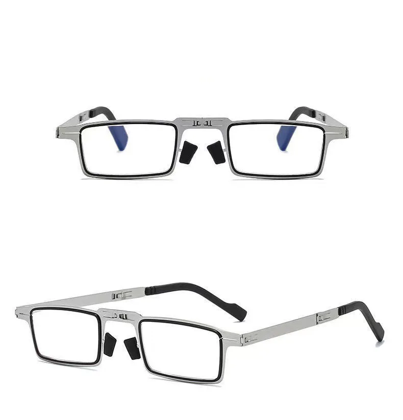 Stahl Metall Klapp Lesebrille Hd Anti-blau Licht Tragbare Modische männer Und frauen Lesebrille Set – Detail 8