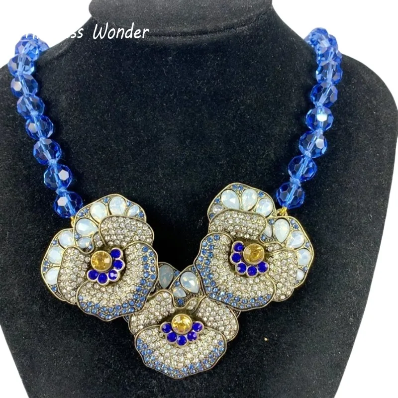 

Timeless Wonder Fancy Beaded Zircon Floral Statement Necklace for Women Designer Jewelry Luxury Runway Punk Top Rare 4226