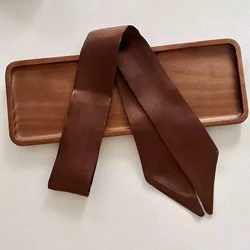 Women's Long Skinny Silk Satin Hair Scarf - Elegant Solid Color Fashion Accessory (Coffee)