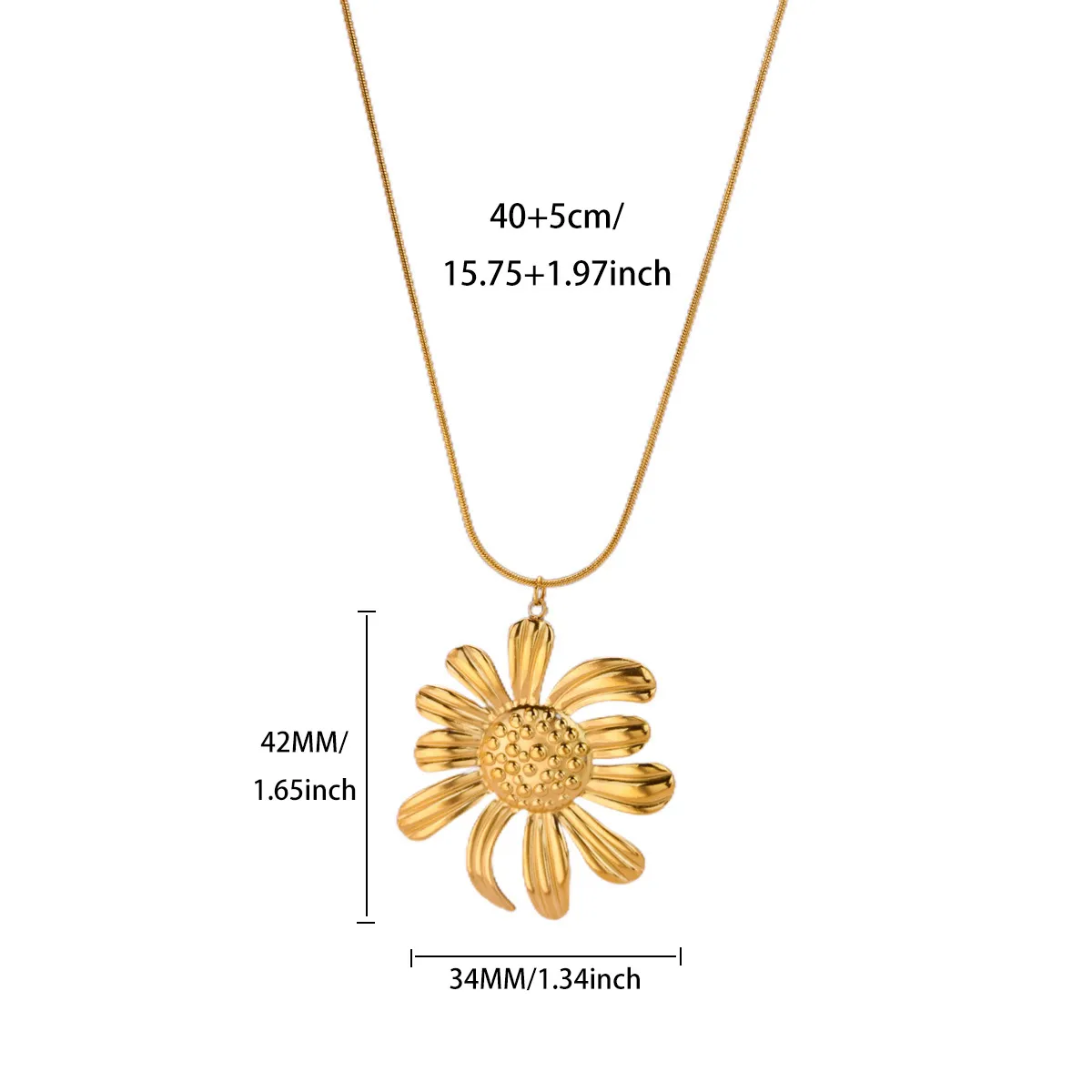 Classic Sunflower Pendant Necklace Stainless Steel Gold Color Flower