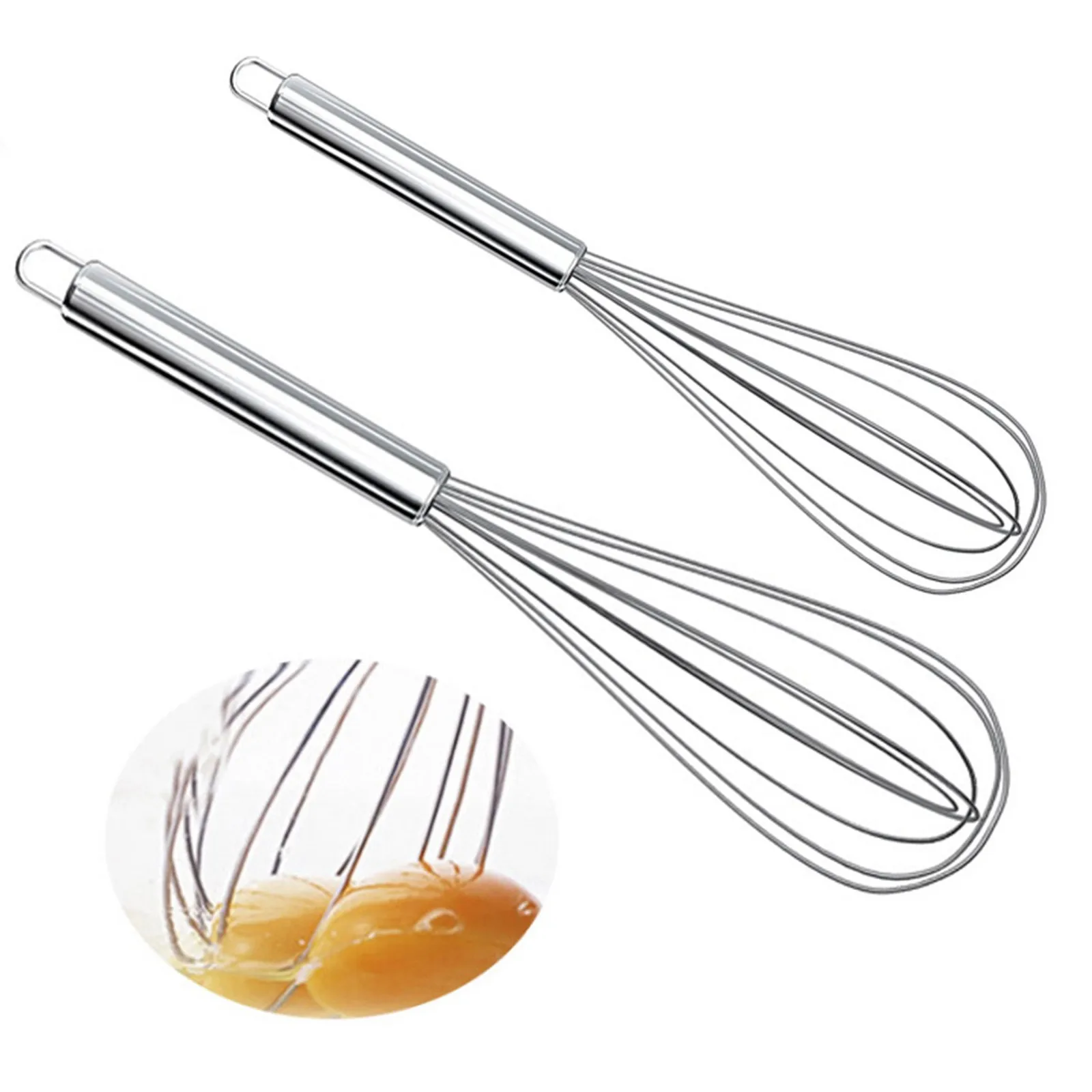 2PC Handle Whisk Stainless Steel Kitchen Mixer Wire Whisk Tool