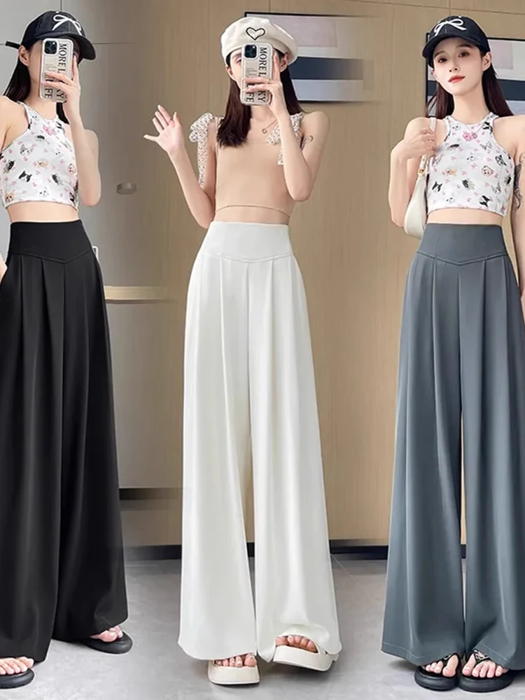 High Waist Wide Leg Suit Pants Women's Loose Fit Straight Casual Long Trousers Floor Length Korean Sle Commute Pants