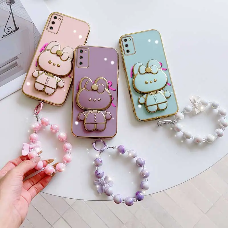 Charming Floral Phone Accessory Set: Case, Lanyard & Rabbit Stand
