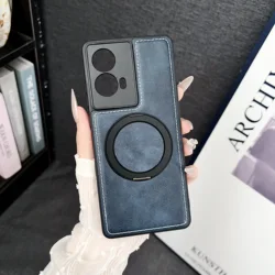 Premium Retro Fold Ring Bracket Magnetic Leather Phone Case Cover - Motorola Moto G86 (Blue)