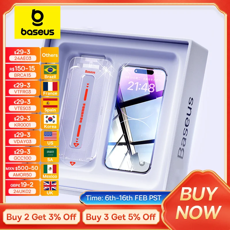 Baseus 0.4Mm Corning Vetro Temperato Per Iphone 15 14 13 12 Pro Max Screen Protector Per Iphone Xr X Xs Max Installazione Più Semplice