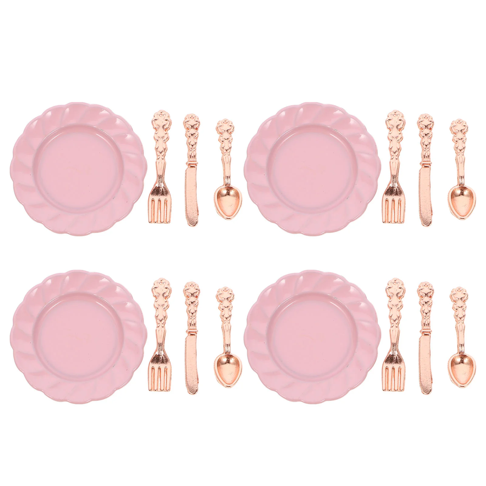 

Mini Dollhouse Plate Set Tableware Spoon Dish Flatware Miniature Kitchen Fork Accessories Play Plates Pretend Model