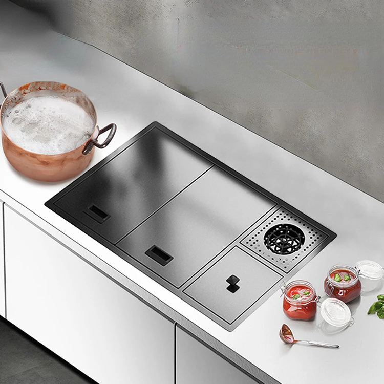 

Black nano invisible sink cup washer, bar, vegetable basin, kitchen, multi-function sink, garbage bin, single slot