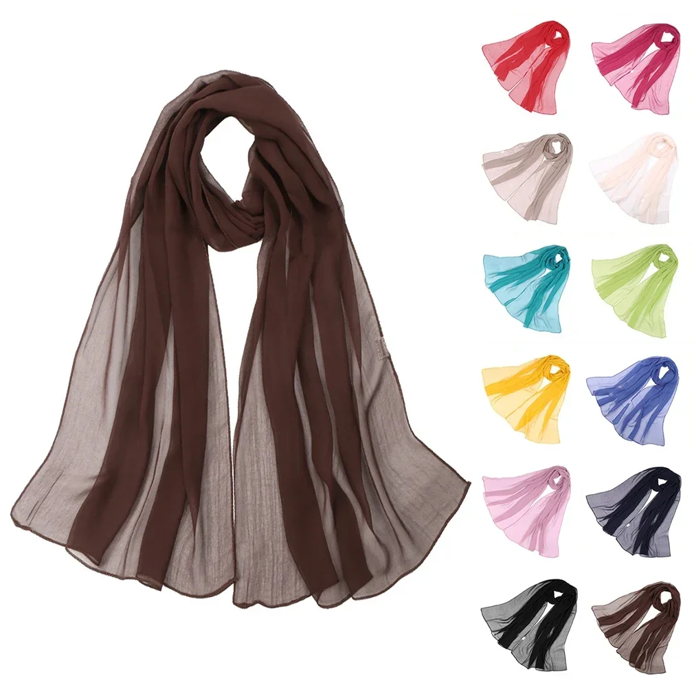 

Trendy Women Chiffon Silk Scarf Soft Georgette Shawl Ladies Outdoor Casual Elegant Neck Decorative Scarves 155cm
