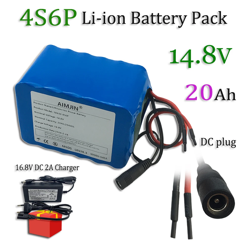 

4S6P 14.8V 20Ah 18650 Li-ion Battery Pack with 5A BMS for Night Fishing Lamp Heater Miner's Lamp Amplifier Etc + Charger