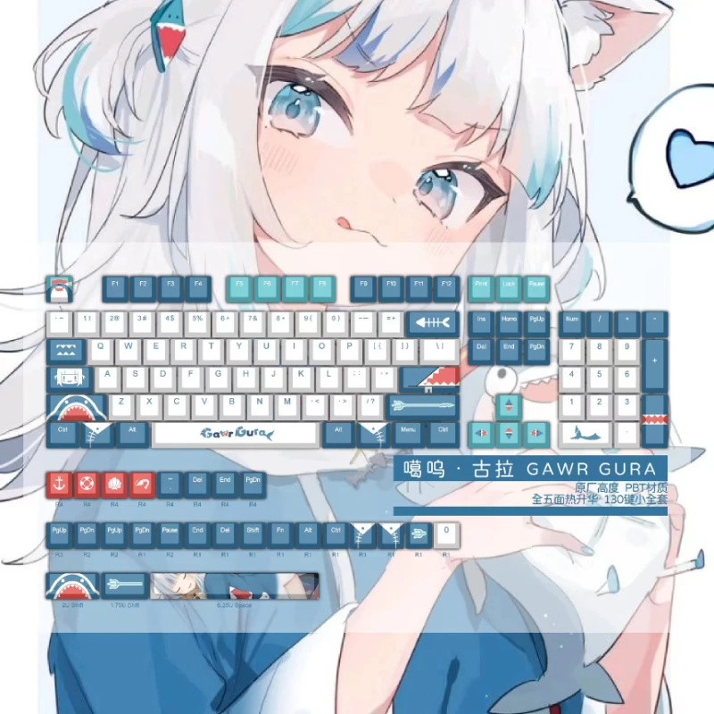 130 Tasti Gawr Gura Pbt Keycap Cherry Profile Dye Sublimation Cherry Keycaps Per Cherry Mx Switch Tastiera Meccanica Personalizzata Fai Da Te