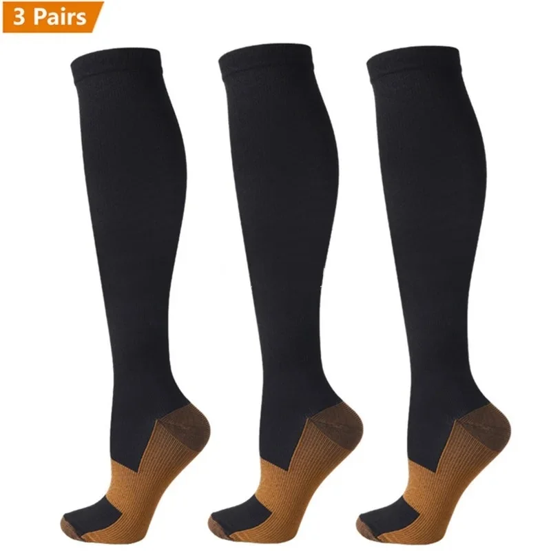3 paires chaussettes compression cuivre 15-20 mmHg anti-fatigue soulagement douleurs pêche